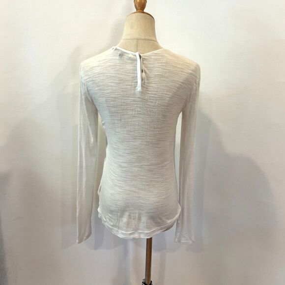 Halston Heritage White Knit Top Keyhole Modal Slub Cut Out Neckline XS - Picture 2 of 6